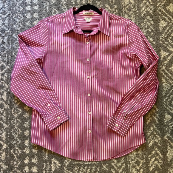 L.L. Bean Pink Striped Button-Up Shirt size L wrinkle resist (J128) 100% cotton - Picture 8 of 10